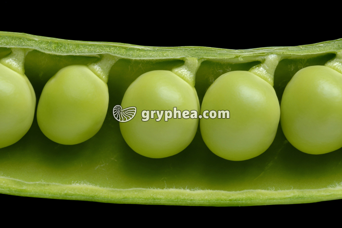 Pois (Pisum sativum) - Détail d'une gousse montrant les graines  - gryphea.com